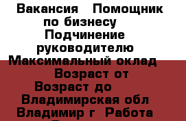 Вакансия : Помощник по бизнесу   › Подчинение ­ руководителю › Максимальный оклад ­ 39 999 › Возраст от ­ 18 › Возраст до ­ 70 - Владимирская обл., Владимир г. Работа » Вакансии   